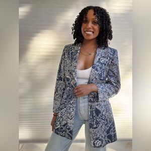 Vintage Escada 1990s Blue & Ivory Paisley Blazer